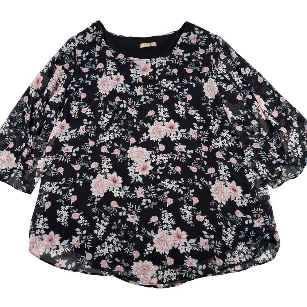 Sheer Floral Tunic Blouse XXL 3/4 Flutter Sleeve Cottagegoth Dark Cottagecore